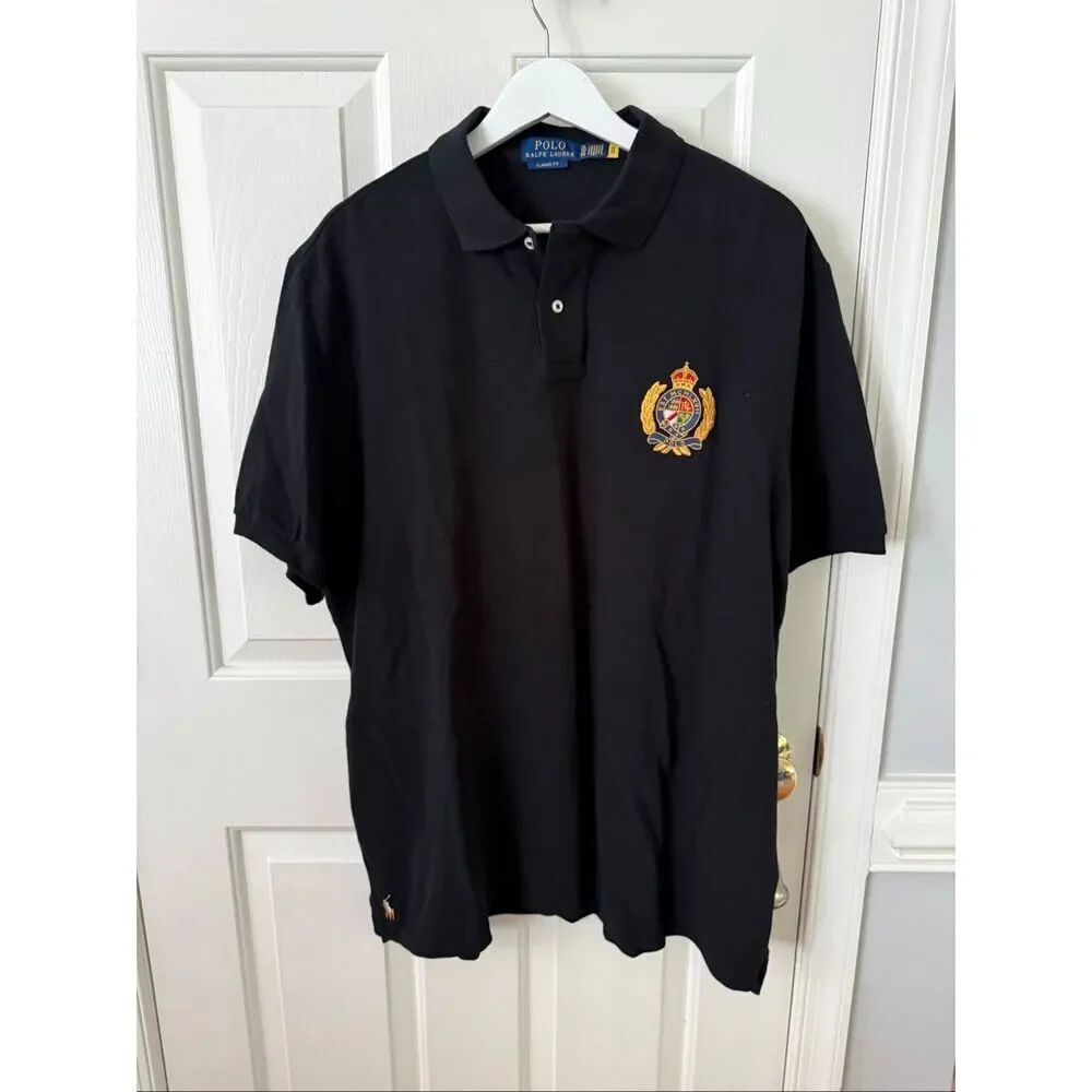 Polo Ralph Lauren Black Oversized Crest & Pony Hem Polo Shirt sz XLT EUC